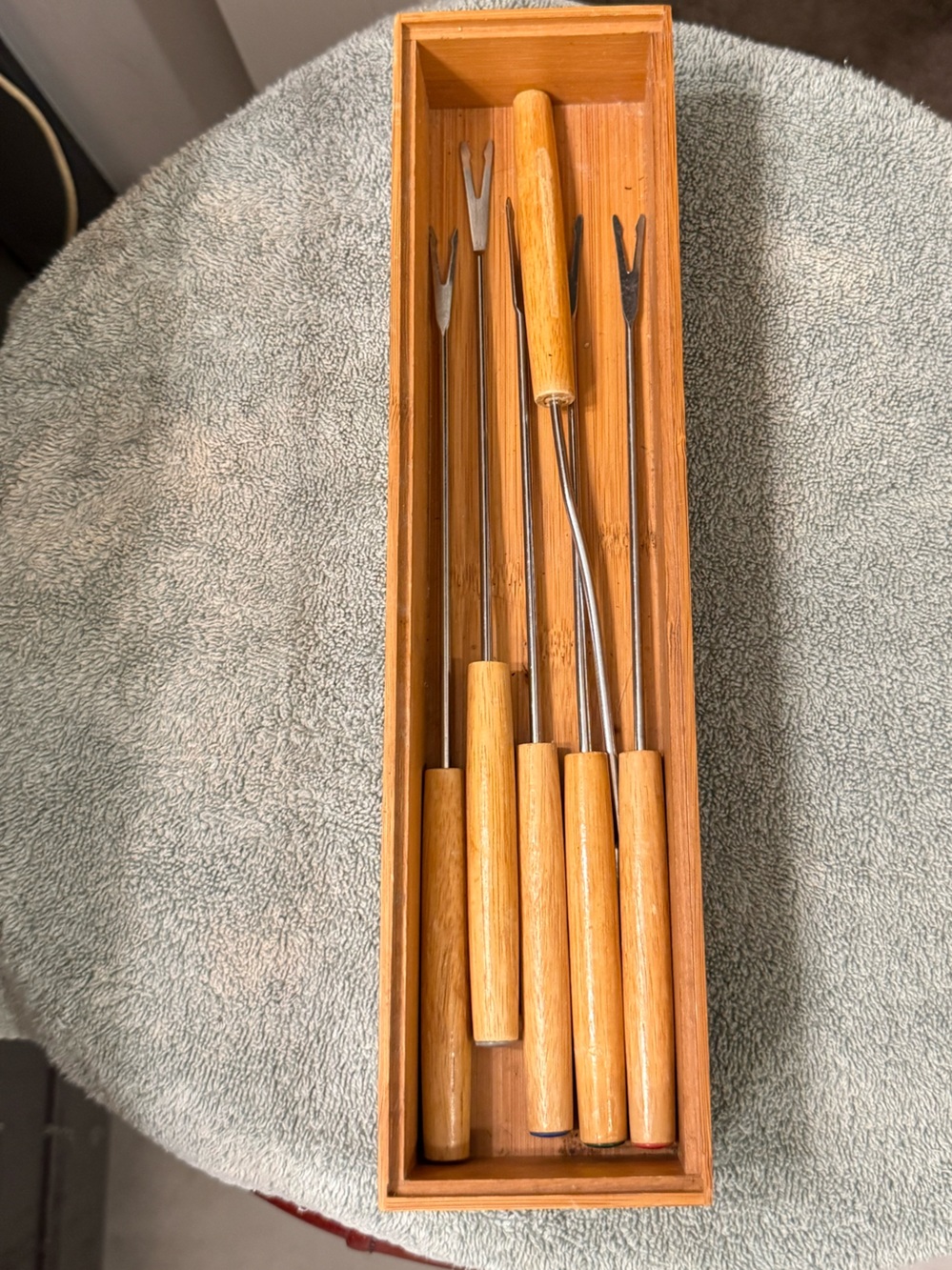Wood Handle Fondue Fork Set in Natural Wood